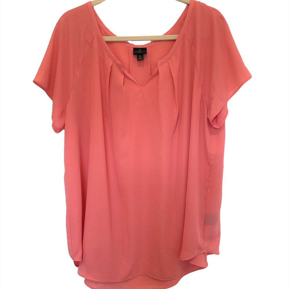 WORTHINGTON Coral Crepe Draped Tunic 1X
